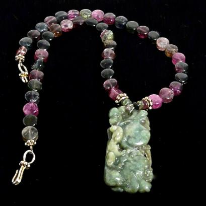 C2029 -4 jade dragon , peach, tourmaline