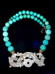 C2067 alt old Chinese jade dragon and Phoenix, Chinese turquoise necklace