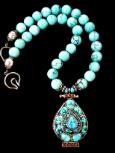 C2236 alt Indian silver and tuquoise gau box. natural Chinese turquoise necklace