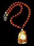 C2337 alt red jade bat, dragon, carnelian necklace