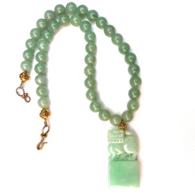 C2522 -1 green jade fo dog chop, jade necklace