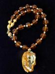 C2678 alt golden jade fish, lotus, faceted amber necklace