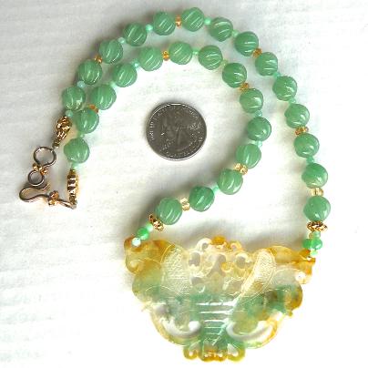 C2747  6 Jade butterfly, aventurine melon necklace