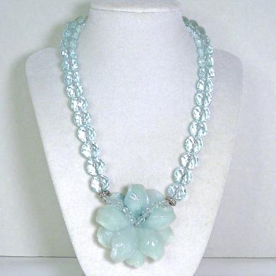 C2939 5 Blue jade flower, faceted blue quartz