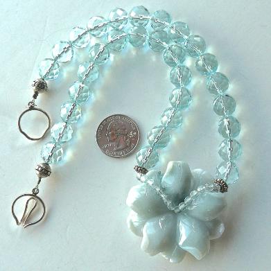 C2939 6 Blue jade flower, faceted blue quartz
