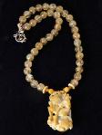 C3093 alt golden jade deer, citrine necklace