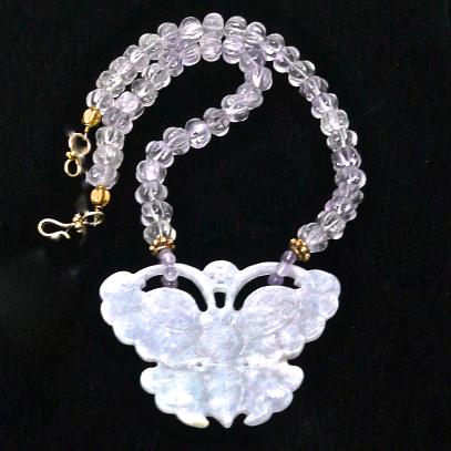 C3186 4 lavender jade butterfly, cape amethyst melon necklace