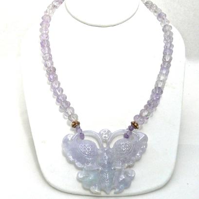 C3186 5 lavender jade butterfly, cape amethyst melon necklace