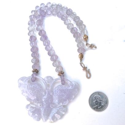 C3186 6 lavender jade butterfly, cape amethyst melon necklace