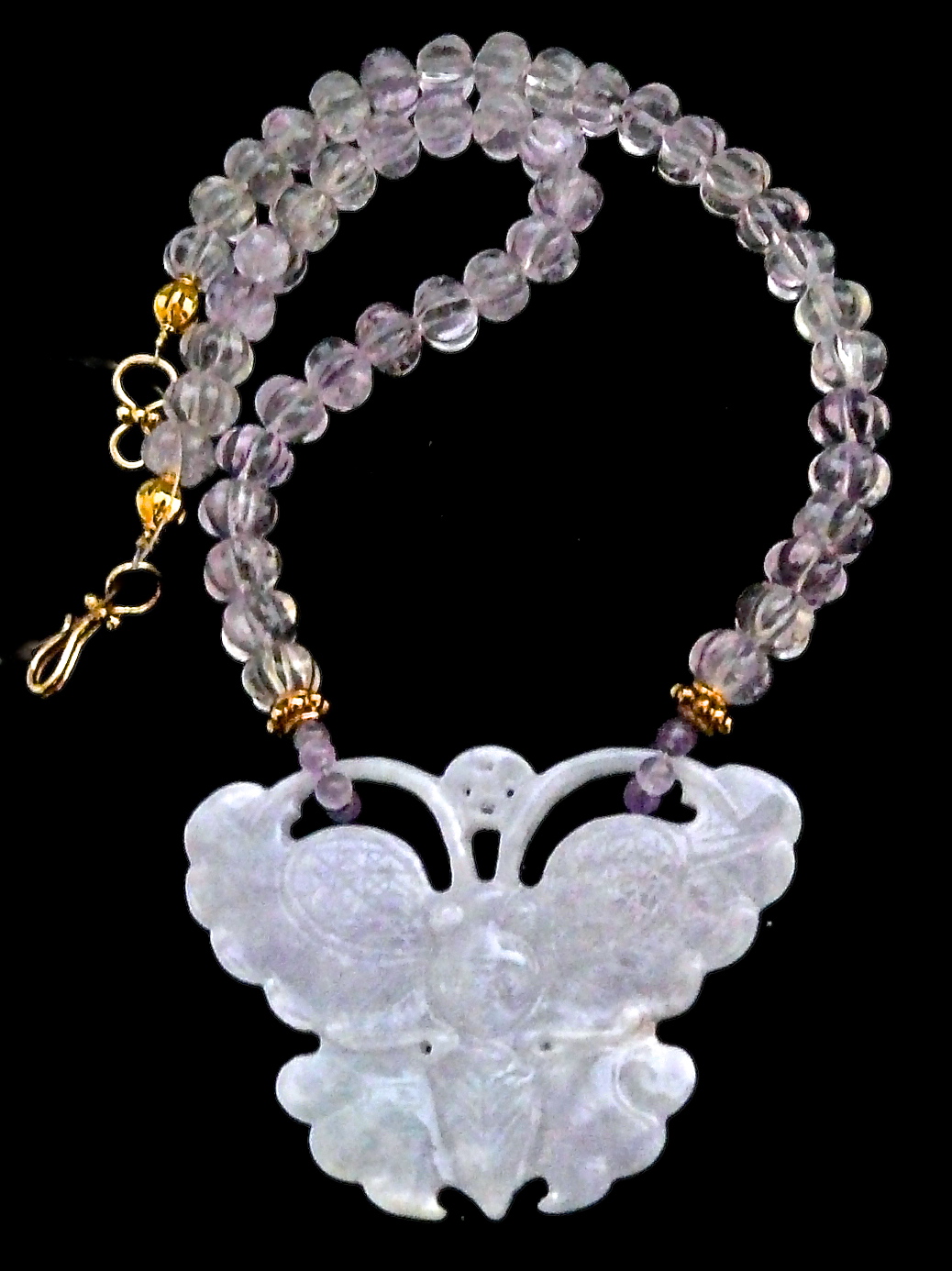 C3186 alt lavender jade butterfly, cape amethyst melon necklace