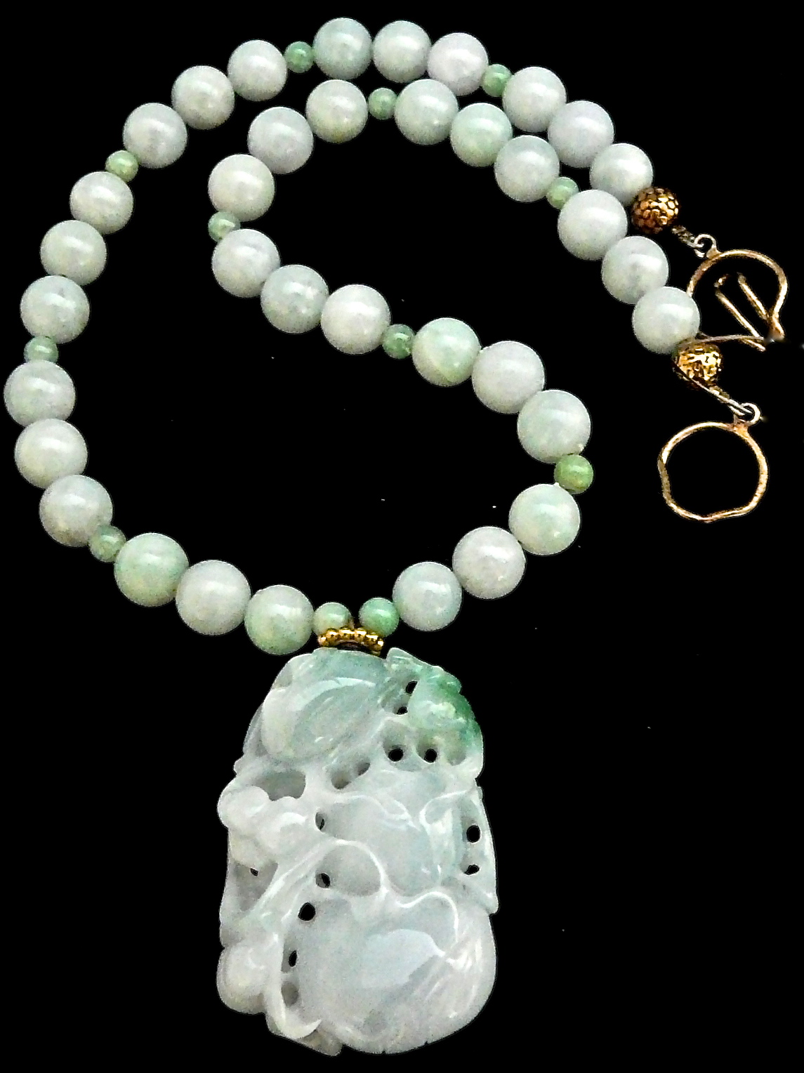 C3350 alt jade frog, gourd, aquamarine necklace
