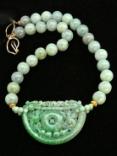 C3351- alt - green jade double dragon lock, jade necklace