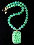 C3512 alt green jade dragons chrysoprase necklace