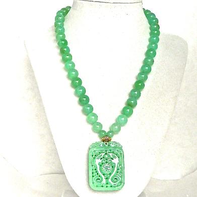 C3512 5 green jade dragons chrysoprase necklace