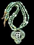 C3615 alt jade double fish, green apatite necklace