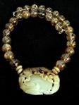 c3675alt old jade double dragon, phoenix, golden rutilated quartz necklace