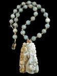 C3791 alt jade lotus, dragon, aquamarine necklace
