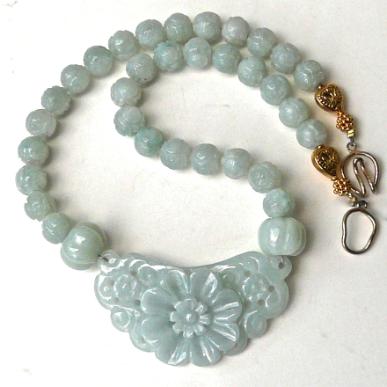 c3841a 1 jade flower, carved jade necklace