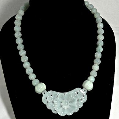 C3841 2 jade flower, carved jade necklace