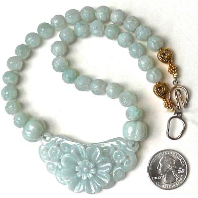 C3841 6 jade flower, carved jade necklace