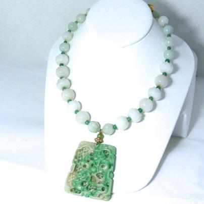 C3880 3 jade dragon, lotus, jade necklace