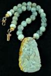 C5145alt jade dragon and phoenix, aquamarine necklace