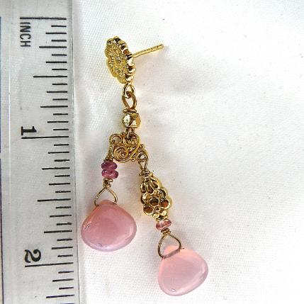 CE4805 4 -Pink Chalcedony Drop Earrings