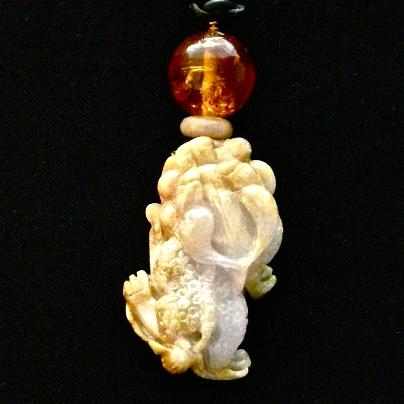 C3387 1 golden jade dragon, amber pendant necklace