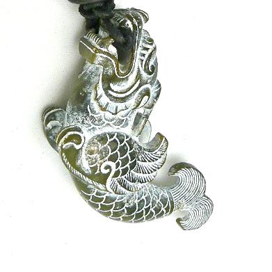 C1826 -5 black jade dragon fish pendant necklace
