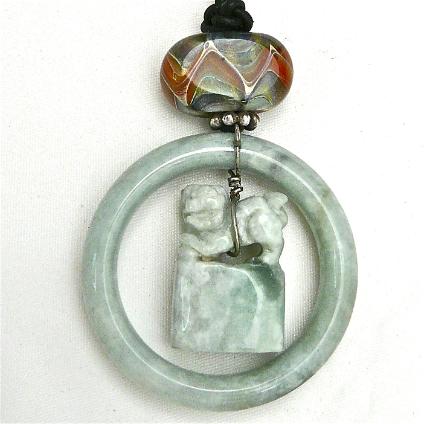 C3535- 2 green jade fo dog chop, bracelet pendant necklace