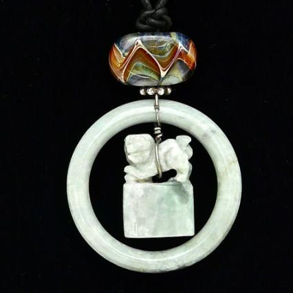C3535- 1 green jade fo dog chop, bracelet pendant necklace