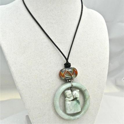 C3535- 3 green jade fo dog chop, bracelet pendant necklace