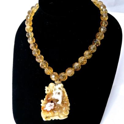 C2633 -5 golden jade fo dogs, faceted citrine necklace