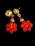CE4410 alt enhanced red coral flower drop earrings