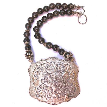 C1462 1 old Indonesian silver pendant, smokey quartz