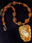 C3605 alt jade frog, lotus, baltic amber necklace