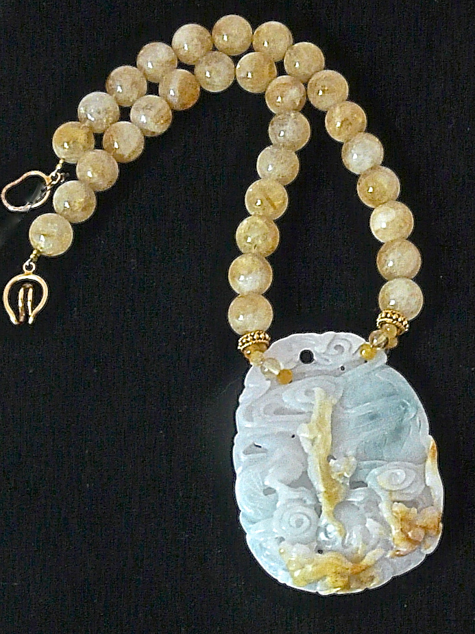 C3872 alt jade dragons, citrin necklace