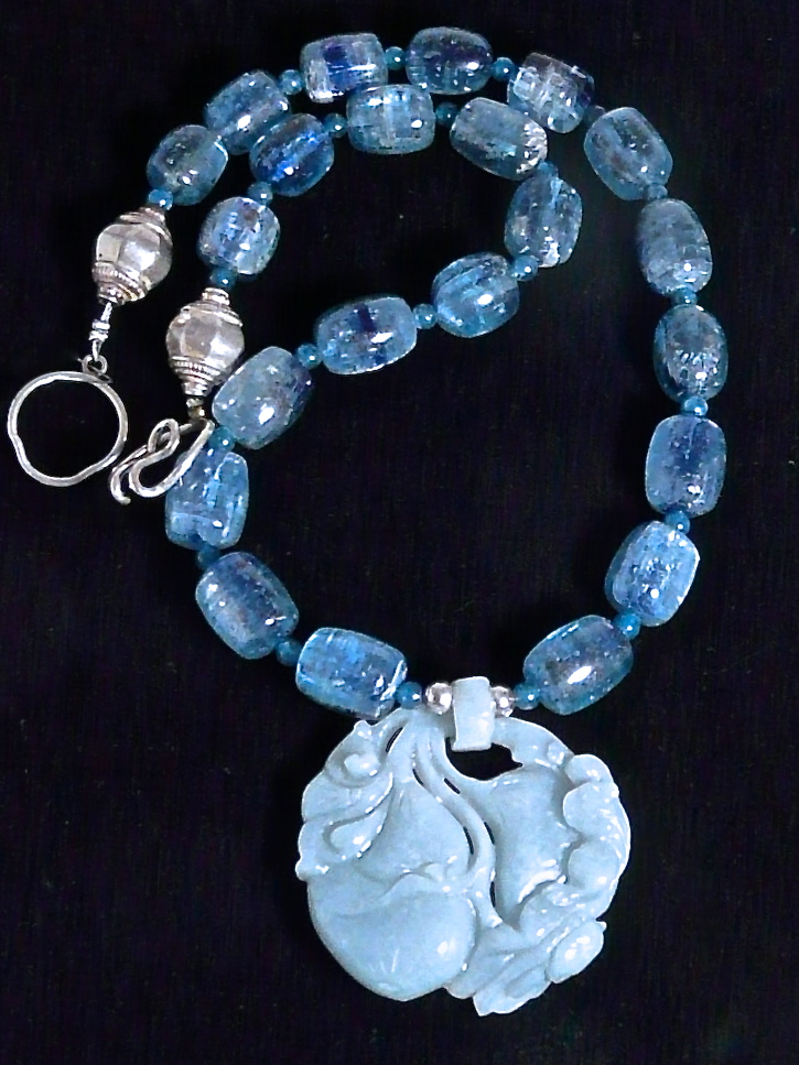 C3628 alt Blue jade dragon, bat, kyanite necklace