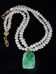 C3554 alt green jade dragon, peach, fresh water pearls